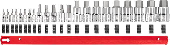TEKTON Hex Bit Socket Set, 22-Piece | SHB99102 | 1/4, 3/8, 1/2 Inch Drive, (2 - 19 mm), Socket Rail