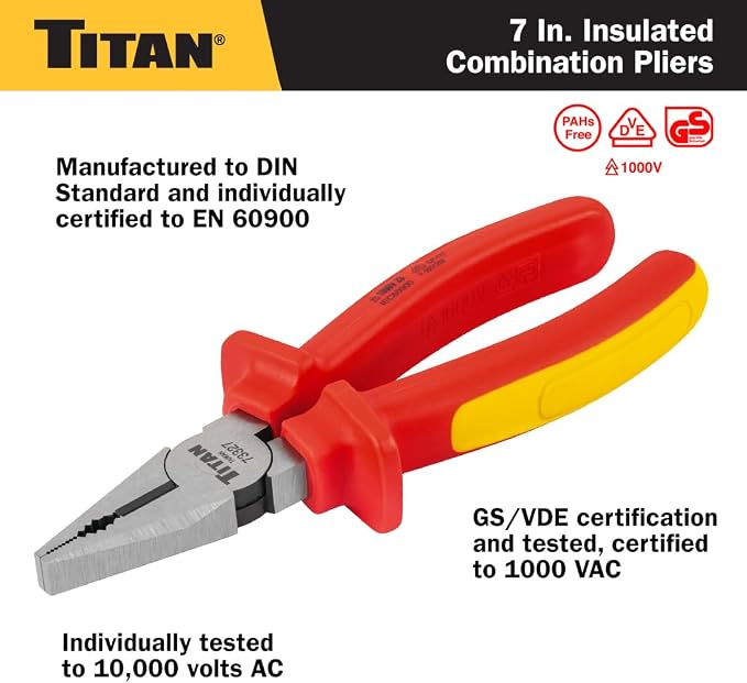 Titan 73327 7-Inch VDE Insulated Combination Pliers