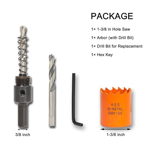 1-3/8 Inch Hole Saw with Arbor for Wood Metal Plastic, 1.375 in Bimetal Hole Cutter, Fast Chip Removal, Smooth Flat Drilling Edge