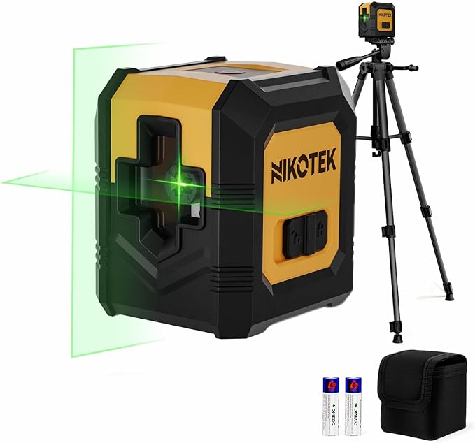 Nikotek Laser Level with Tripod, Self-Leveling Green Beam Horizontal and Vertical Cross-Line Laser for Home Decoration Carrying Pouch, Battery Included