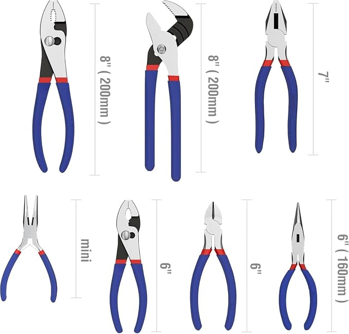 7-Piece Pliers Set, Comfort Grip, Groove Joint, Long Nose, Slip Joint | Drop-Forged Heat-Treated Steel; Non-Slip Ergonomic Comfort Grip; Rust-Resistant Protective Finish