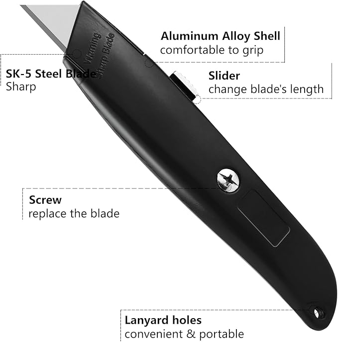 DIYSELF 2Pack Utility Knife Box Cutter Retractable Blade Heavy Duty PVC Pipe Cutter(Black)