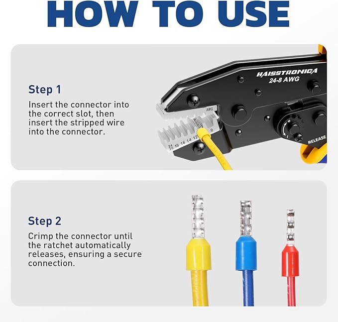 haisstronica ferrule Crimping Tool,24-8 AWG Sleeves Ferrule Ratchet Wire Crimping Tool