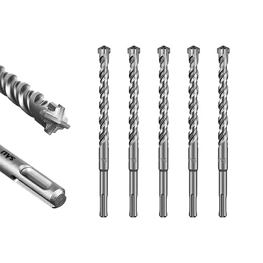 SALI SDS Plus Rotary Hammer Drill Bit 5 Pcs 9/16"*8" Concrete Drill Bit Kit Cross-Type Double Thread Carbide Material Suitable for Concrete, Brick, Cement Walls, Stone, Hammer Drill Bits for Concrete
