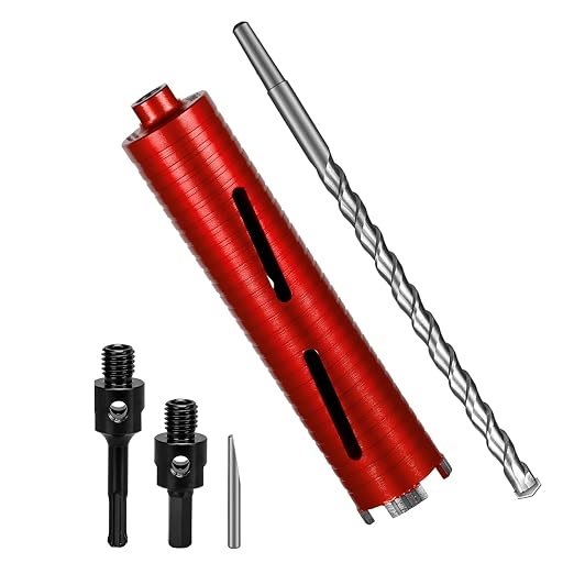 SALI Diamond Core Drill Bits 2 1/4" Diameter 10"/254mm Drilling Depth 5/8-11" Thread Core Bit Turbo Laser-Welded Segments for Cured Concrete with Brick Block Masonry with Two Adapters（Red）
