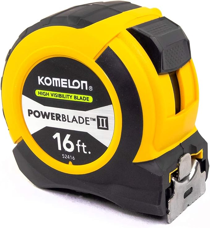 Komelon 16' x 1.06" Powerblade II Tape Measure, ABS Case, Yellow/Black, 52416