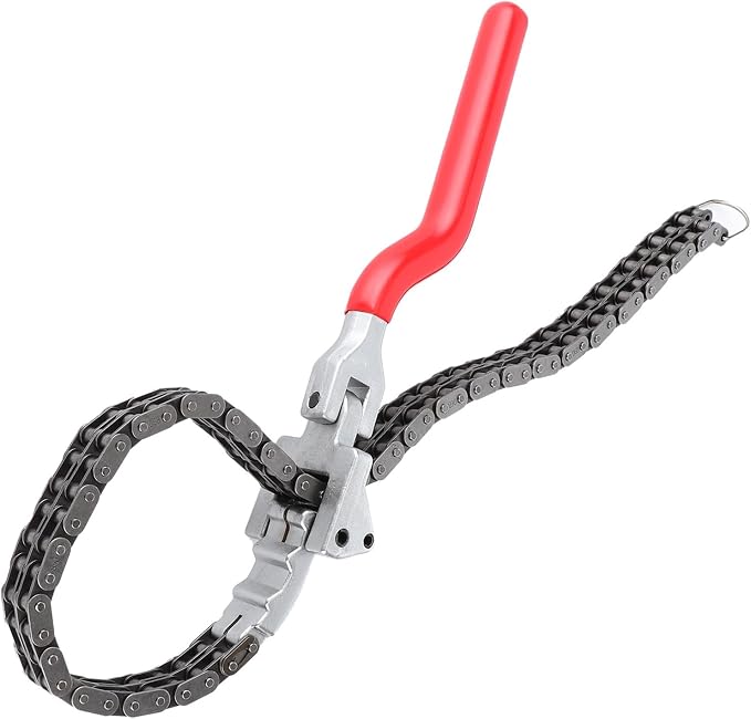 Chain Type Oil Filter Wrench, Oil Filter Spanner with 13.8in Cranked Swivel Handle, 20.5in Double - Width Chain for Canister Filters 2.4–6.3in, Ergonomic Auto Car Repair