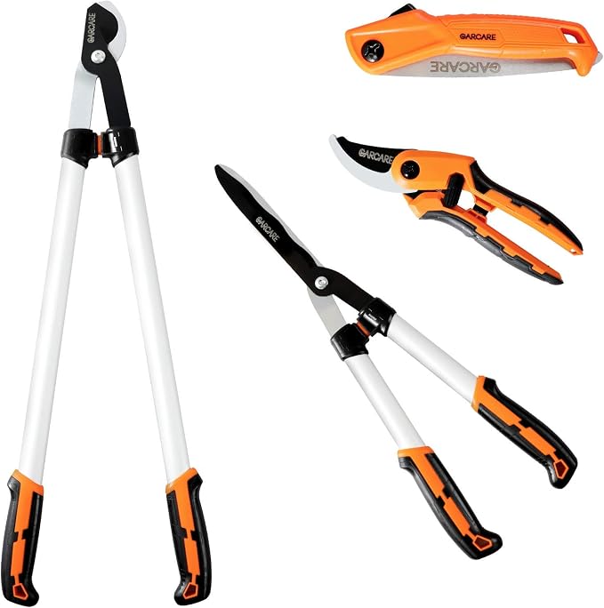 GARCARE 4-in-1 Garden Pruning Set Heavy Duty Garden Clippers | Bypass Lopper, Hedge Shears, Garden Scissors & Folding Saw, Heavy Duty Steel Blades, Ideal for Branches, Shrubs & Hedges