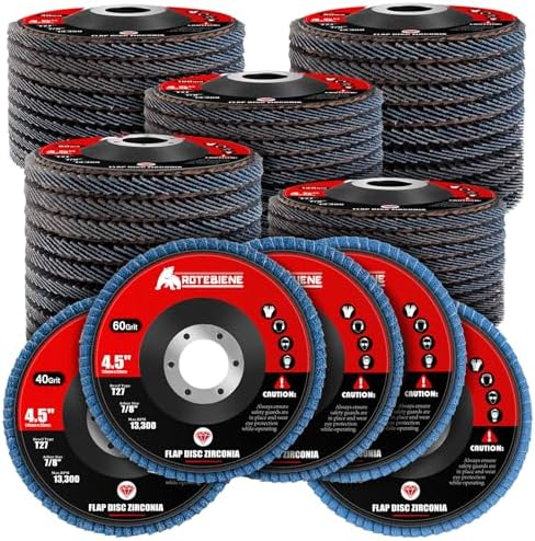 50 Pack Zirconia Flap Discs 4.5" x 7/8" T27 for 4 1/2 Inch Angle Grinder 40/60/80/100/120 Grit Multi-Grit Flap Wheels Heavy-Duty Grinding & Sanding Discs for Metal, Wood, Stainless Steel
