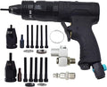 Pneumatic Rivet Nut Gun Air Rivet Nut Pull Setter Riveting Fastening Tool With 1/4 3/16 Riveting Mandrels Quick Change Locking Nozzle Bolts Adapter Drill For Air Rivet Nut Insert Installation Tool