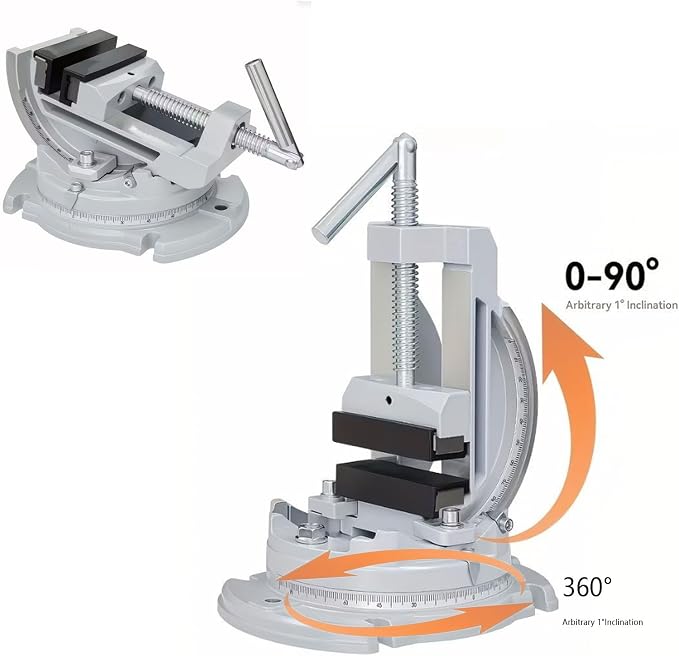 Drill Press Vise, 0–90° Tilt, 360° Swivel Base， 3" Jaws