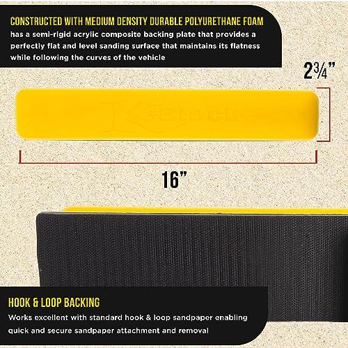 Dura-Gold Pro Series 16" K-Block Sander Firm & Flex Longboard Hand Sanding Block Pad with Hook & Loop Backing and PSA Sandpaper Conversion Adapter Pad - Automotive Paint Prep Sand Contour Woodworking