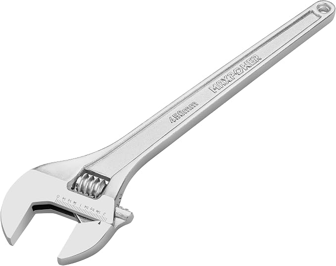 MAXPOWER 18" Adjustable Wrench, 2-1/8" Jaw Opening, Tapered Handle | Adjustable Spanner with SAE/Metric Scales, Polished Finish, and Comfort Grip – Perfect for Plumbing, Nuts, and Pipes