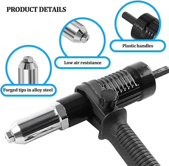 Car Pop Rivet Gun Adapter Kit, Cordless Vehicle Electric Riveter Drill Attachment with 4 Rivet Head, Automotive Power Drill Adapter Tool Kit, Universal for Most Vehicles