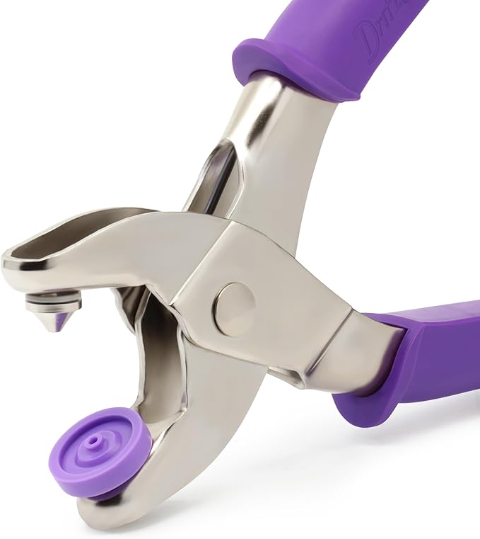 Dritz Heavy Duty Snap Pliers Kit - Size 24 5/8" – Metal Snap Fastener Tool, Purple Handheld Snap Setter for Jackets, Coats, Bags, Boat Covers