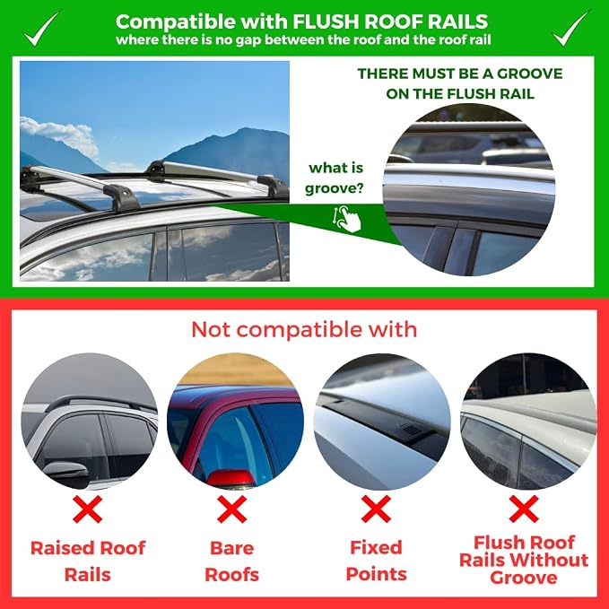 ERKUL Heavy Duty 220lb Roof Rack Cross Bars for 2023-2026 Kia Sportage SX- Hybrid EX | Solid Metal Mounts | Aluminum Crossbars with Anti Theft Lock for Rooftop - Compatible with Flush Rails - Silver
