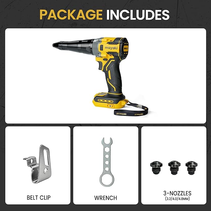 Mayoki Cordless Rivet Gun Compatible with 20V 60V MAX Battery (Tool Only), 2248Lbf Electric Brushless Blind Riveter Tool, Pop Rivet Tool, Heavy Duty Automatic Riveter for 1/8", 5/32", 3/16" Rivets