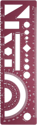 HARFINGTON Multifunctional Geometric Rulers 15cm Metric and SAE Aluminum Straight Edge Protractor Angle Math Measuring Ruler Geometric Drawings Templates for Drawing Drafting, Dark Red