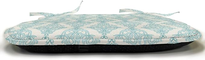 Lunarable Damask Blue Chair Seating Cushion Set of 6, Vintage Antique Pattern with Classic Victorian Motif, Anti-Slip Seat Padding for Kitchen & Patio, 16"x16", Eggshell Pale Cadet Blue