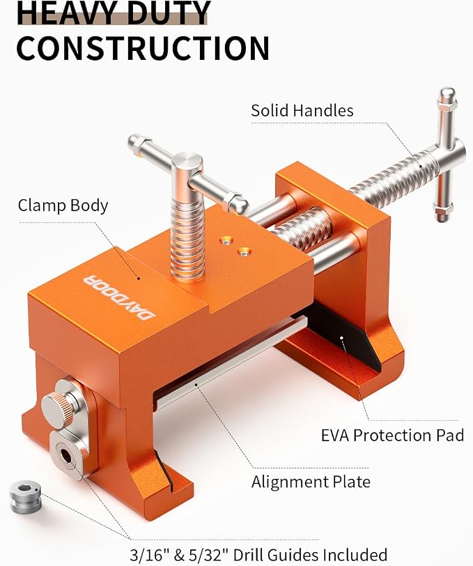 DAYDOOR Professional Cabinet Installation Clamps 4 Pack, Heavy Duty Face Frame Alignment Tool with Integrated Drill Guide & EVA Protection, Woodworking Claw Clamps, Orange