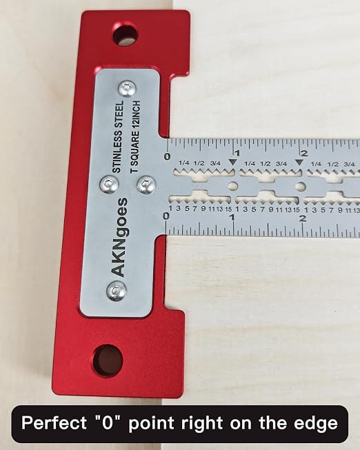 Precision Scriber T Square Ruler, T Square with Support Lips, Built in Scribe Notches, Stainless Steel Architect Ruler for Carpenter Work, Layout and Measuring Tools - 600mm