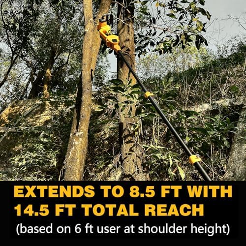 2-IN-1 Cordless 10-Inch Pole Saw & Chainsaw Compatible with DEWALT 20V MAX* Battery, Total Reach of Max 14.5ft, Electric Pole Saw for Tree Trimming Pruning (Tool Only-Battery & Charger not included)