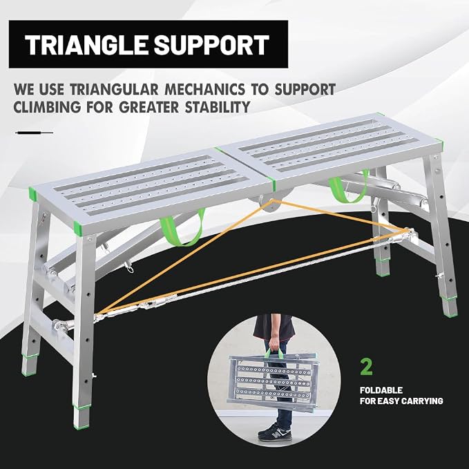 70.86"x14.57" Scaffolding Platform Adjustable Work Platform Support 300 lbs Height 35 to 39 inches Portable Zinc Steel Step Stool Folding Ladder Non Slip for Household Office Cleaning & Washing