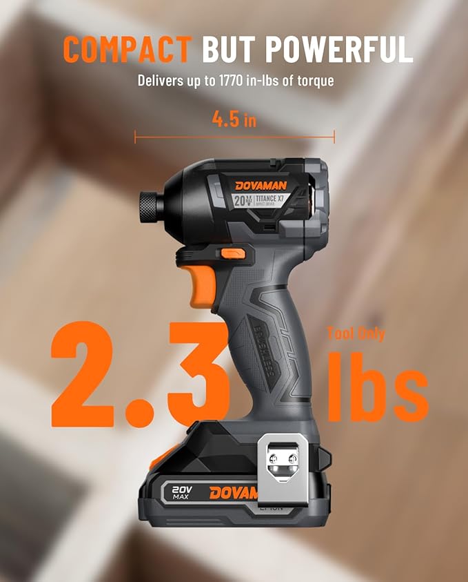 20V Brushless Impact Driver, 1/4'' Hex Compact Cordless Driver Kit with 1,770 In-lbs Torque, Battery & Charger Included – Lightweight Electric Screwdriver for Wood, Metal & Auto Repair-TITANCE X7