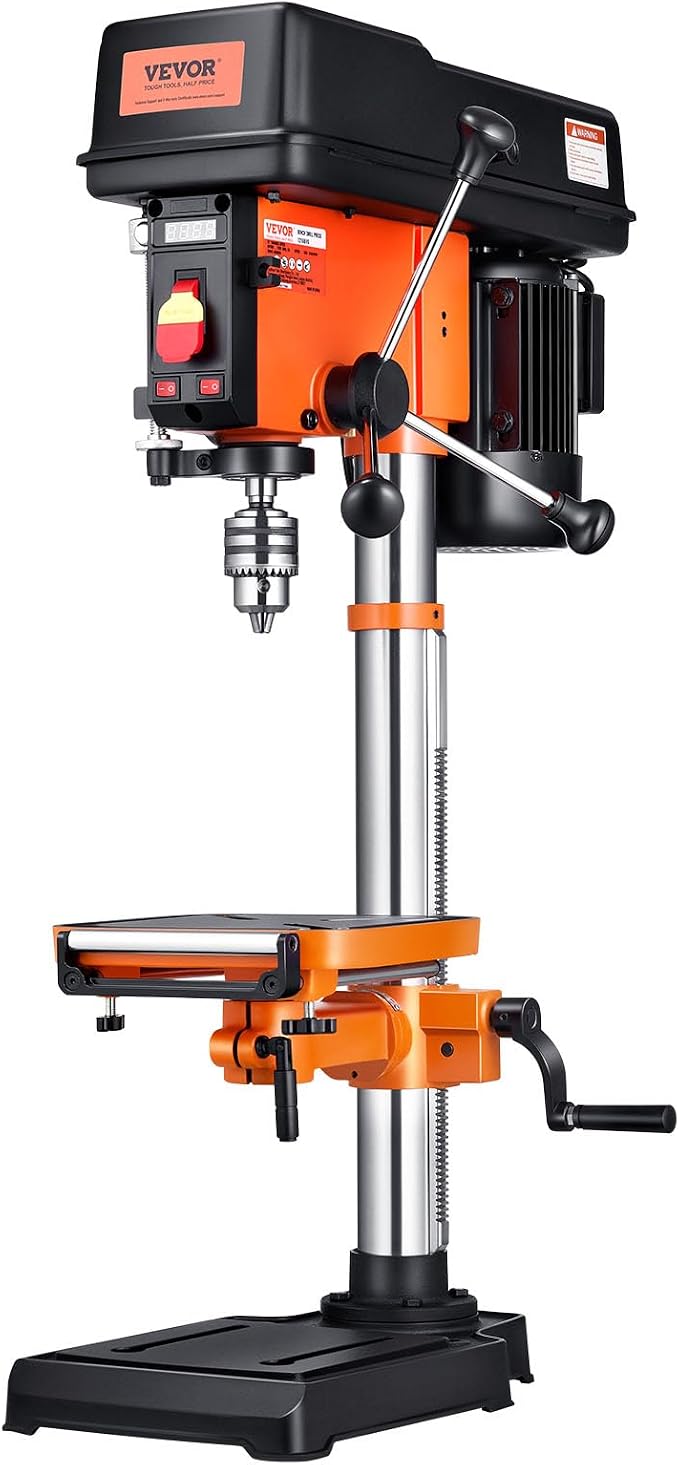 VEVOR 12 in Benchtop Drill Press, 5 Amp 120V, Variable Speed Cast Iron Bench Drill Press, 12 in Swing Distance 0-45° Tiltling Worktable with Laser Work Light, Tabletop Drilling Machine for Wood Metal