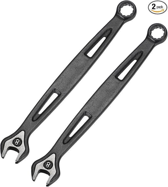 HARFINGTON 2pcs Combination Wrench 8mm Metric Extra Long 12-Point Box and Open End Carbon Steel Double Ended Industrial Grade Spanner for Automotive Furniture Machinery DIY Repair, Black