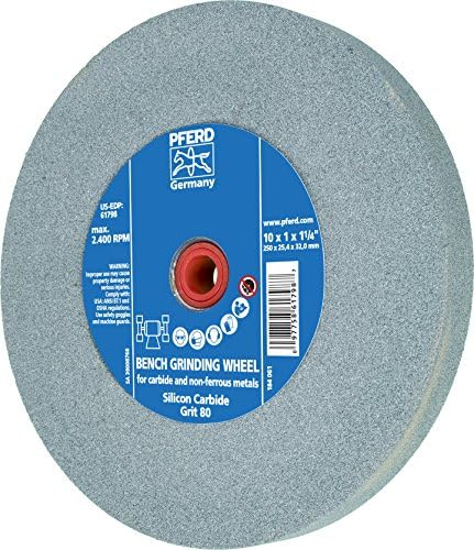 PFERD Vitrified Bench Grinding Wheel - Carbide, 10" Diameter, 1" Thick, 2" Arbor Hole, 120 Grit, Silicon Carbide, for Carbide Tool Sharpening and Grinding - Part 61799