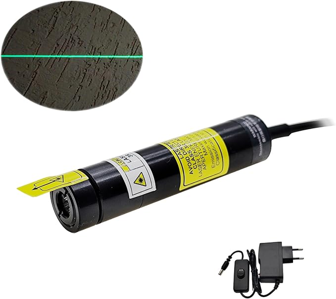 520nm Green Light Line Module Projector Focusable Locator Generator for Wood Stone Fabric Alignment Dia.16mm (5V DC with Adapter)