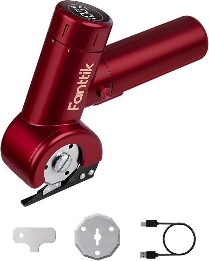Fanttik C8 Nano Easyswap Cordless Electric Scissors with LED Display, Type-C Rechargeable Cardboard Cutter with 2 Blades, EasySwap Blade Change, LED Light, for Thin Cardboard Box Carpet Leather, Red