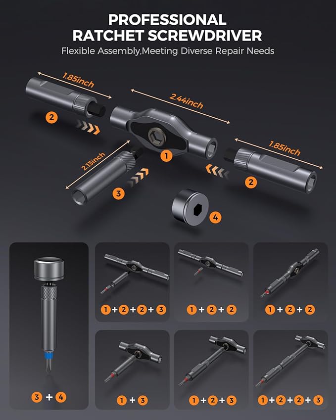 LIFEGOO Ratchet Screwdriver Set: 74 in 1 Magnetic Screwdriver Sets | Detachable T Handle,S2 Magnetic Steel Bits Tool Kit for Furniture Precision Electronics, Bicycle, DIY, Computer, Gift for Man