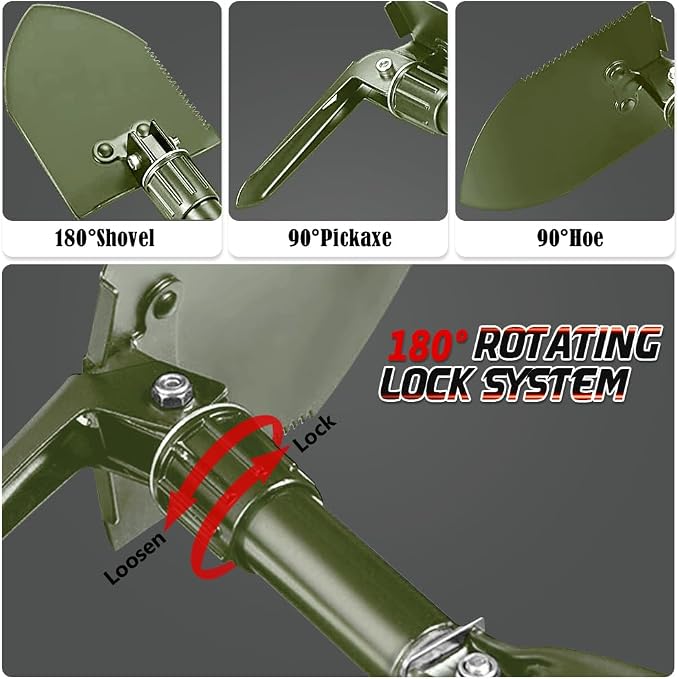 Digging Shovel - 24'' Lightweight Folding Shovel High Carbon Steel Portable Digging Trowels for Outdoor Camping Backpacking Hiking Car EmergencHome Garden (Olive)