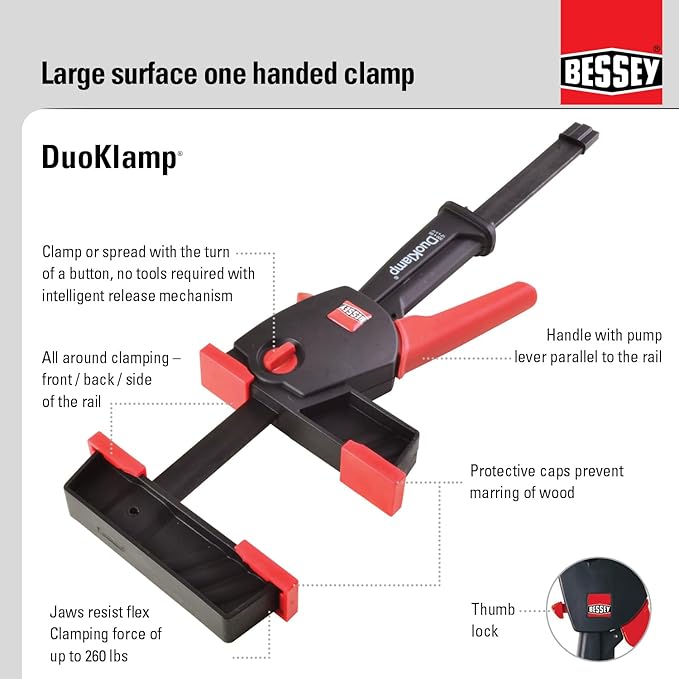 BESSEY DUO30-8, 12 In. DuoKlamp Series, One Hand Clamp/Spreader