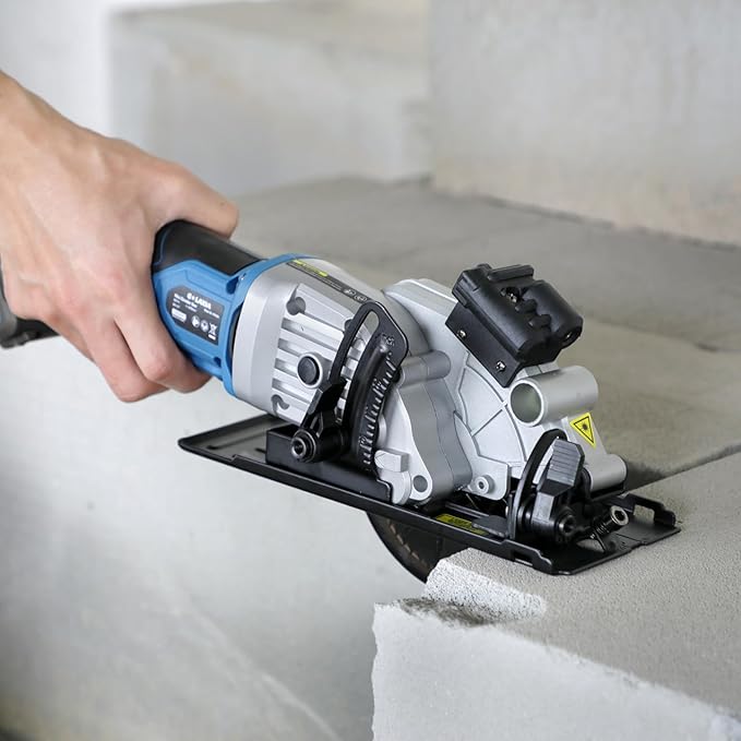 Mini Circular Saw, 4-1/2"" 3400RPM Cordless Circular Saw with Laser Guide, Rip Guide, Compact Hand Saw with 2Pcs blades（24T+60T), Max Cutting Depth 1-11/16""(90°), 1-1/8""(45°), Blue