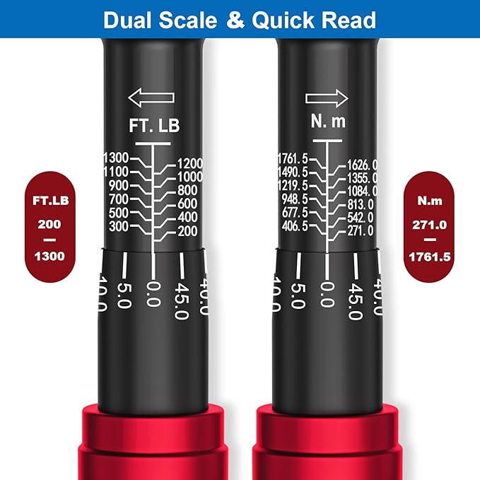 SUERCUP 1-inch Drive Click Torque Wrench, 200-1300Ft-Lb/271-1761.5Nm, 48 Tooth Dual-Direction Click Torque Wrench with a Hex Key for Wind Turbines, Car andTruck Repair etc