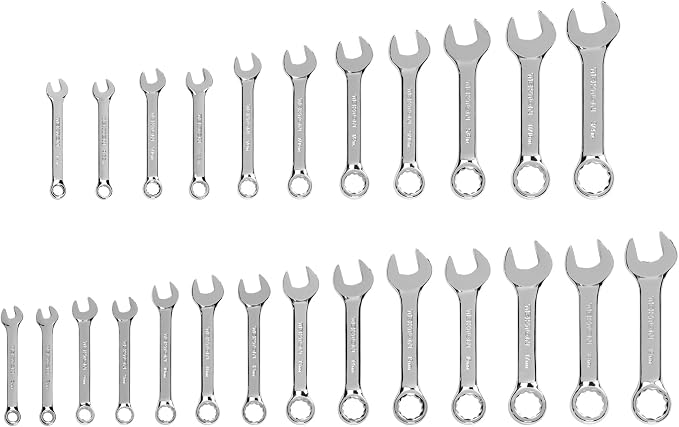 TEKTON Stubby Combination Wrench Set, 25-Piece | WCB90403 | (1/4 - 3/4 in., 6 - 19 mm), Chrome Finish