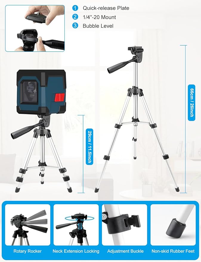 Laser Level, RockSeed Cross Line Laser with Self-Leveling, Vertical and Horizontal Line, Rotatable 360 Degree, Carrying Pouch, Battery Included (Green Laser, 2-Line with 27in Tripod)