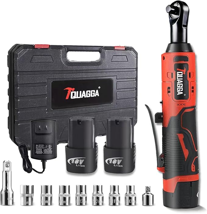 3/8" Cordless Electric Ratchet Wrench Set, 18V Power Ratchet Tool Kit With 2 Packs 2000mAh Battery And Charger, 45 FT-LBS Battery Powered Wrench with LED Lights