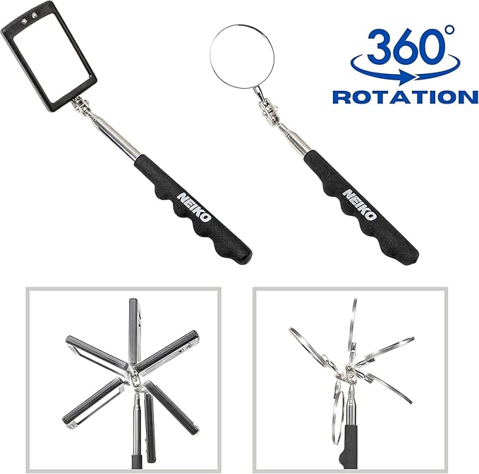 NEIKO 20736A (6) Piece Set, Magnetic Tool & Telescoping Mirror Set, Adjustable Telescoping Magnetic Pickup Tool, Flashlight 15lb Retriever Tool, 360 Swivel, Magnet Mirror, Magnetic Tools for Mechanic