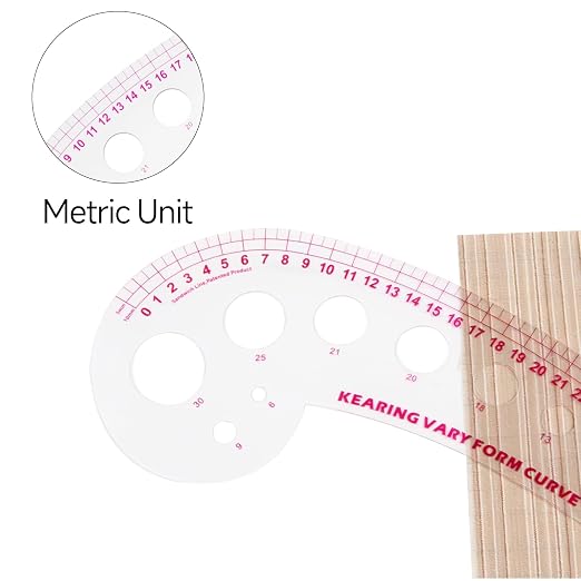 KEARING 32CM Clear Plastic French Curve Ruler for Pattern Making, Sandwich Line Scale, Vary Form Curve Ruler for Sewing, Clear Hip Curve Measuring Ruler for Fashion Design Dressing Making