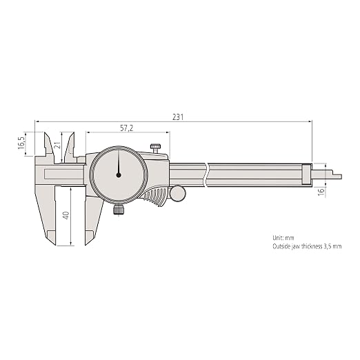 Mitutoyo 505-730 D15TX Dial Caliper, 0-150 mm Range, 0.02 mm Graduation, ±0.02 mm Accuracy, 2 mm/Rev Dial, Stainless Steel Construction with Smooth Dial Movement and Shock-Resistant Design | 2 mm/Rev, 0.02 mm Resolution