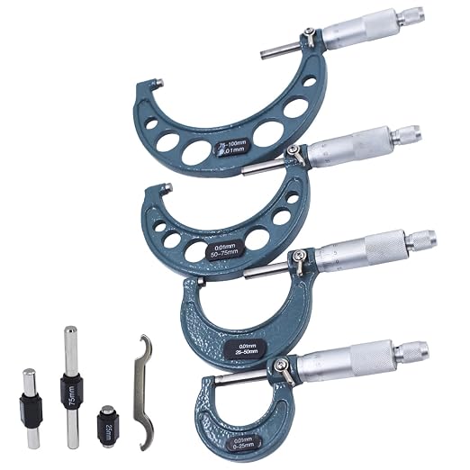 4-Pack Professional Outside Micrometer Set 0-4In / 0.0001In Precision Machinist Tool Premium Quality with Padded Case