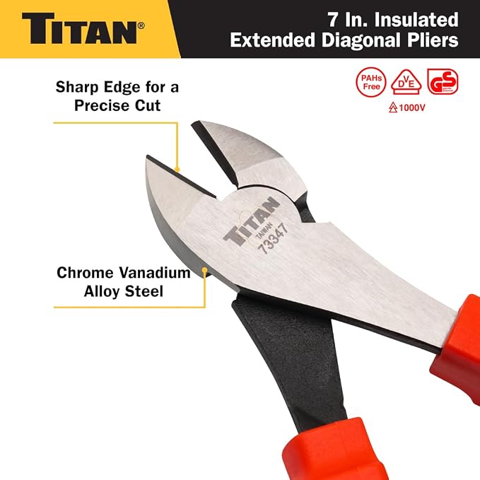 Titan 73347 7-Inch VDE Insulated Diagonal Pliers