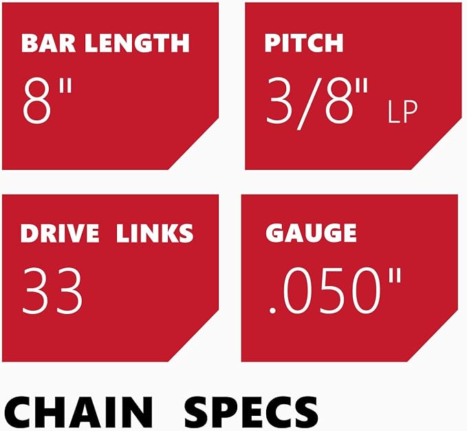 KAKEI 8 Inch Chainsaw Chain 3/8" LP Pitch .050" Gauge 33 Drive Links Fits Portland, Greenworks, Kobalt, Remington, Sun Joe and More- S33 (3 Chains) - Semi Chisel