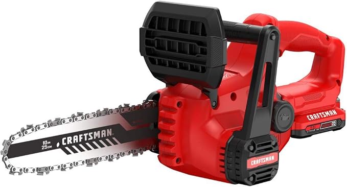 CRAFTSMAN Mini Chainsaw, 10 inch Mini Chainsaw Cordless, Electric Chain Saw, V20 Battery and Charger Included, Handheld Tree Trimmer Wood Cutter (CMCCS610D1)