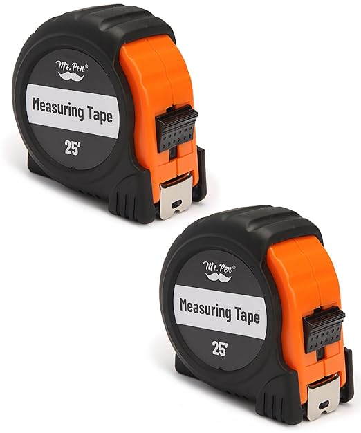 Mr. Pen- Retractable Tape Measure 25 ft, 2 Pack, Orange, Easy Read, Steel Retractable Measuring Tape with Fractions, Ideal for Construction & DIY Projects