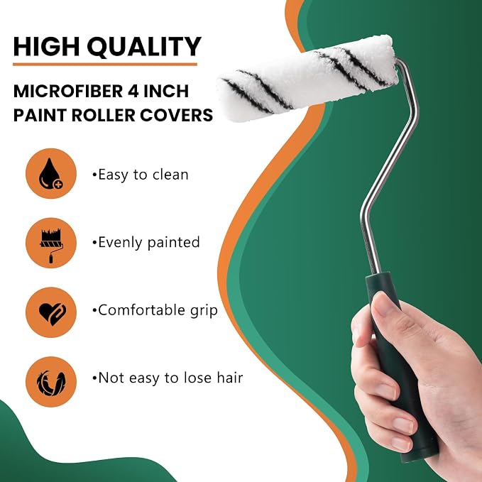60 Pack 4 Inch Microfiber Paint Roller Covers with 2pcs Anti Rust Metal Roller Frames, Professional Grade Painting Tools for Walls, Ceilings, Furniture